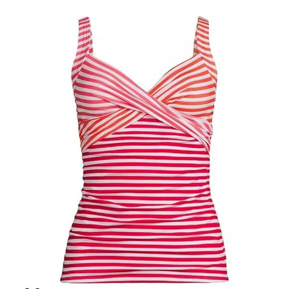 Lands' End Women's V-Neck Wrap Underwire Tankini Swimsuit Multi stripe size 18 - Picture 1 of 13